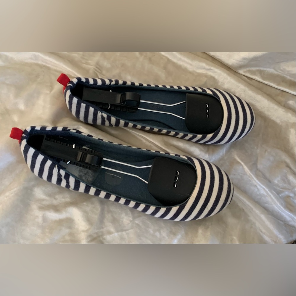 Blue and white striped flats
